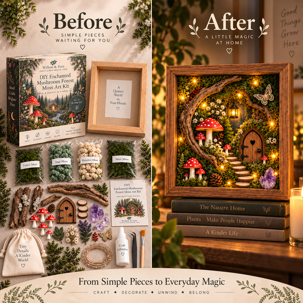 🌿✨ DIY Enchanted Forest Moss Art Kit | Light-Up Miniature Shadow Box 🧚‍♀️🍄
