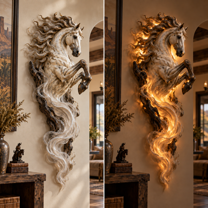 🔥Last Day 49% OFF -🐎 Celestial Flame™ Rearing Horse Wall Sculpture | Illuminated Fantasy Decor