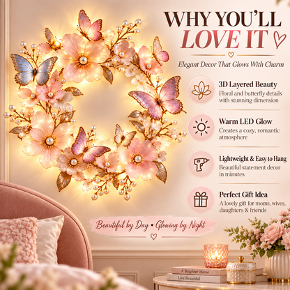 🦋 Butterfly Bloom Halo™ – 3D Floral Butterfly LED Wall Light, Elegant Glowing Wreath Decor for Bedroom & Living Room