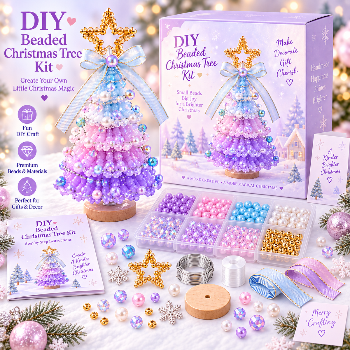 🎄✨ DIY Beaded Christmas Tree Kit – Pastel Pearl Holiday Craft