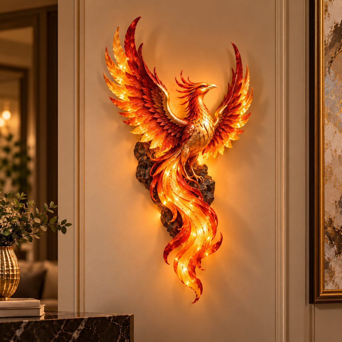 🔥 Phoenix Flame Wall Light – Glowing Firebird Wall Decor