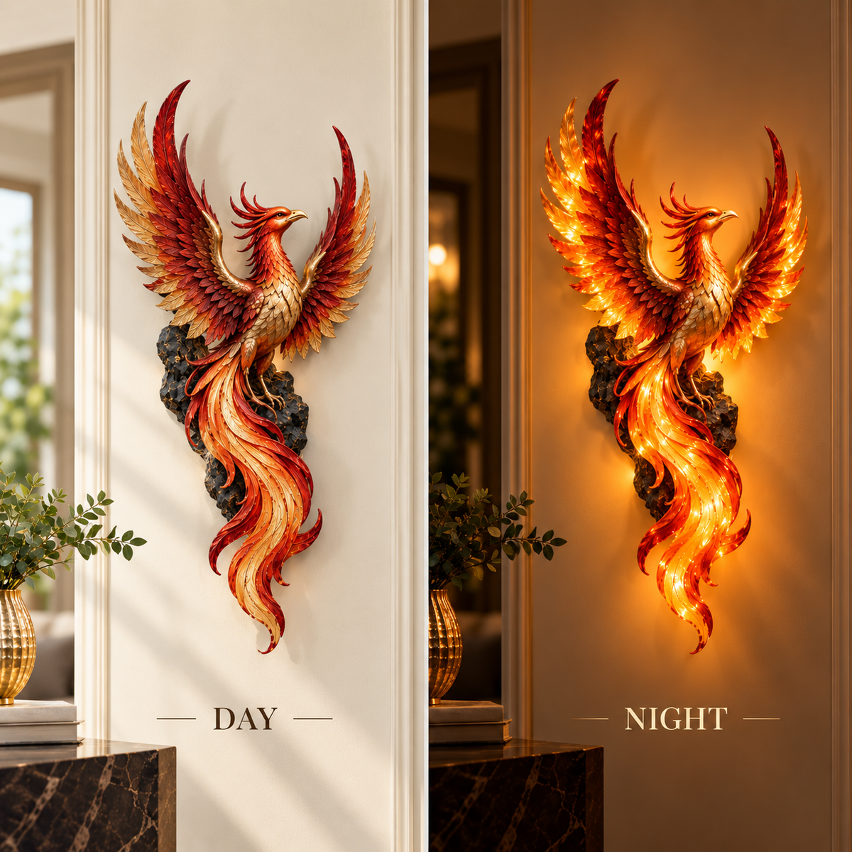 🔥 Phoenix Flame Wall Light – Glowing Firebird Wall Decor