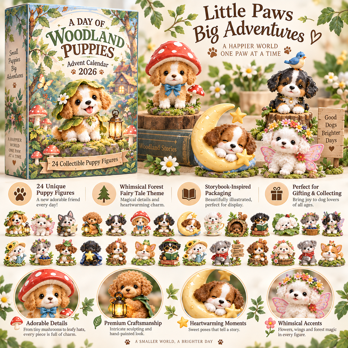 🌿🐾 Woodland Puppy™ Adventure Series – 24 Collectible Forest Figurines