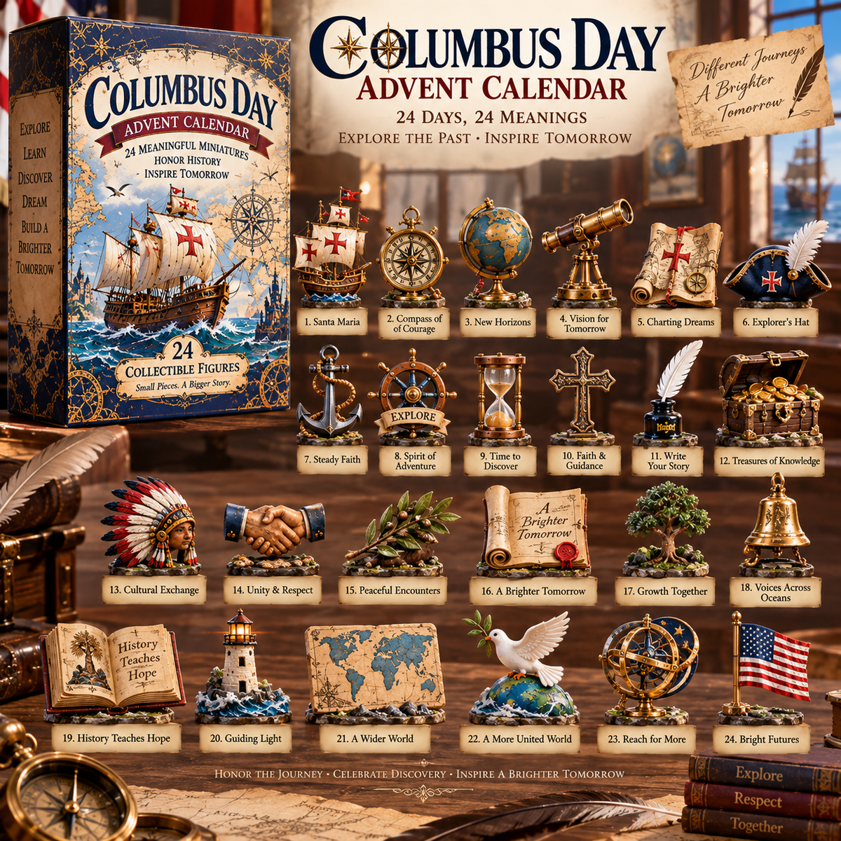 US⛵ Columbus Day Commemorative Collection™ – 24-Day Holiday Countdown & Collectibles