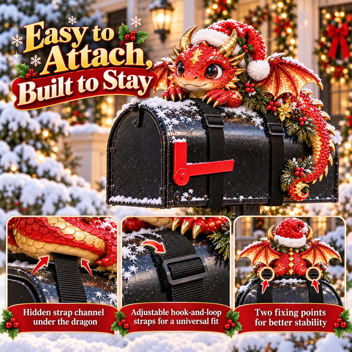 🎄🐉 Christmas Dragon Mailbox Topper — Festive Outdoor Holiday Decor ✨