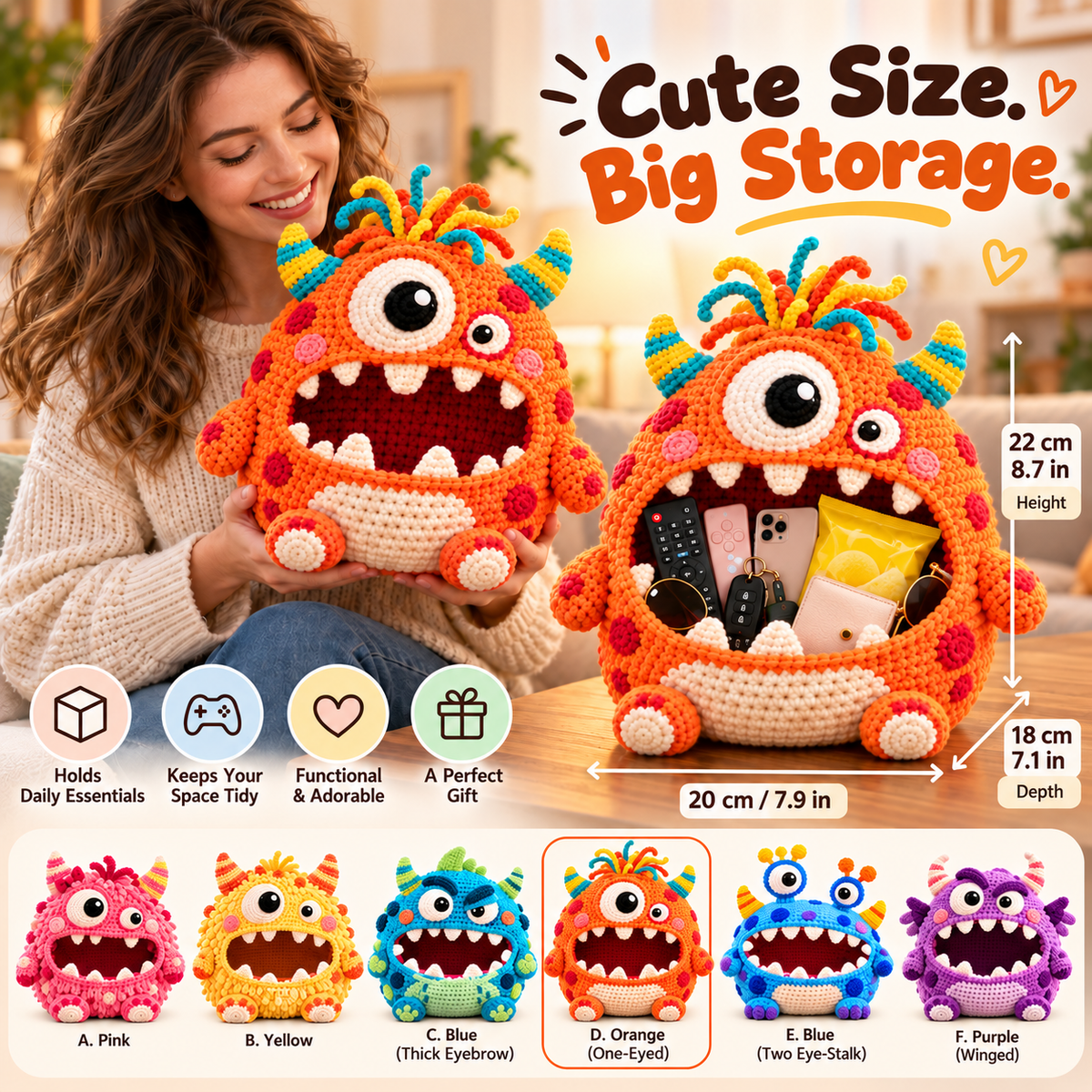 Hungry Monster crochet storage size and capacity