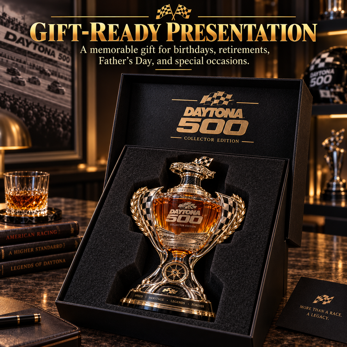 Daytona racing decanter gift presentation