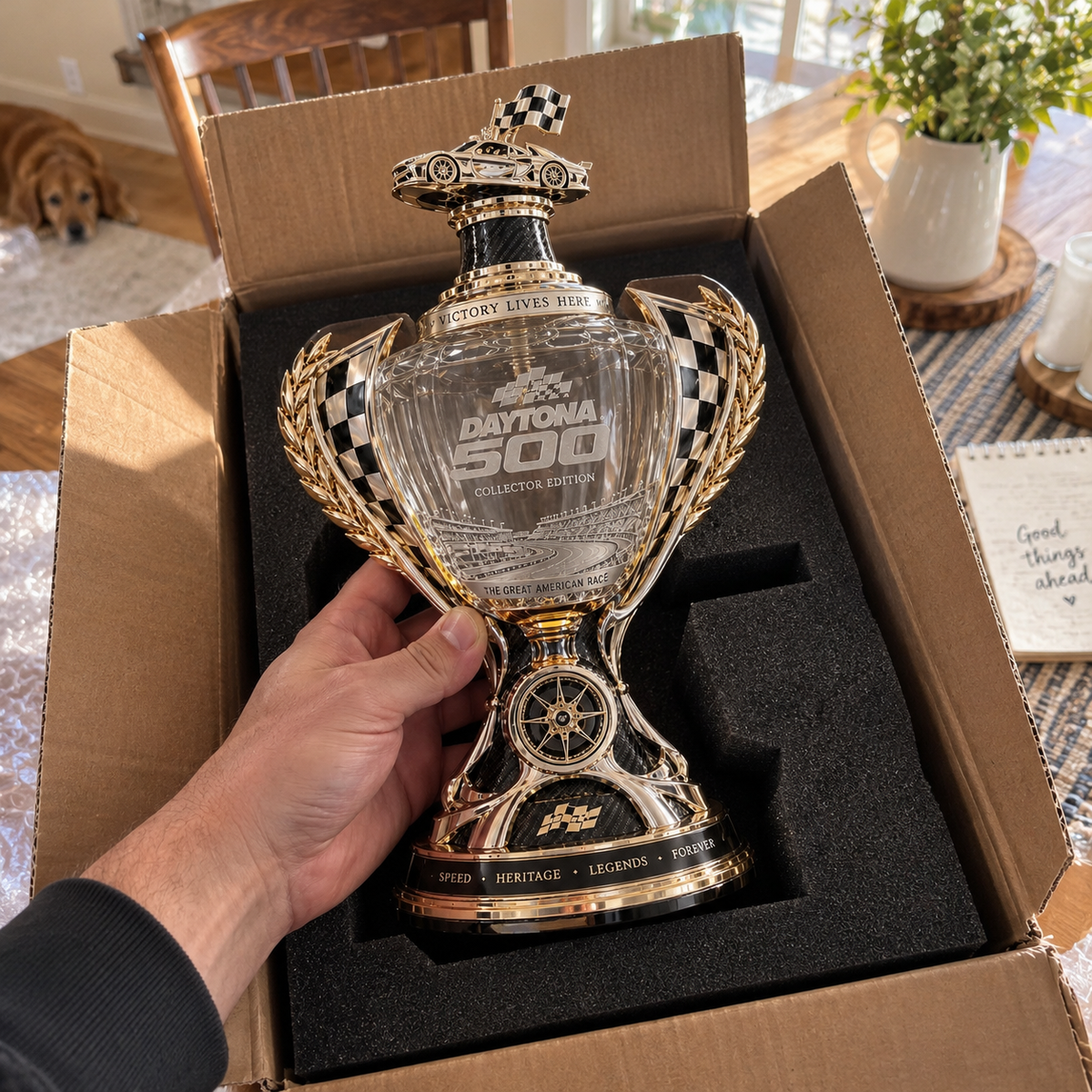 Racing decanter unboxing presentation