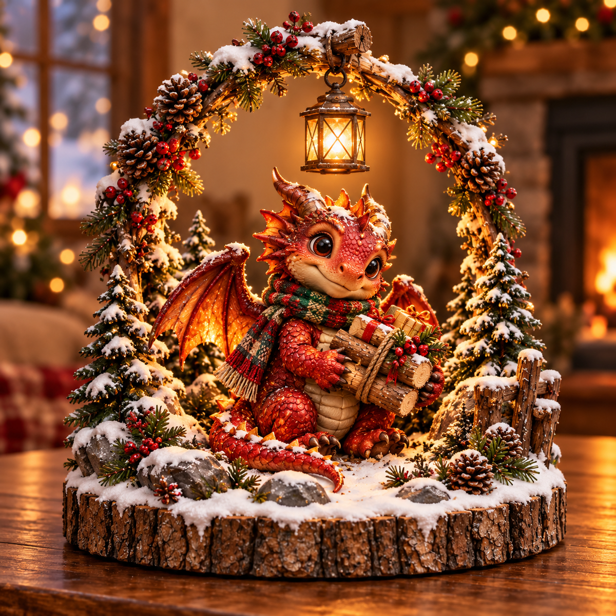 Christmas dragon woodland lantern decoration