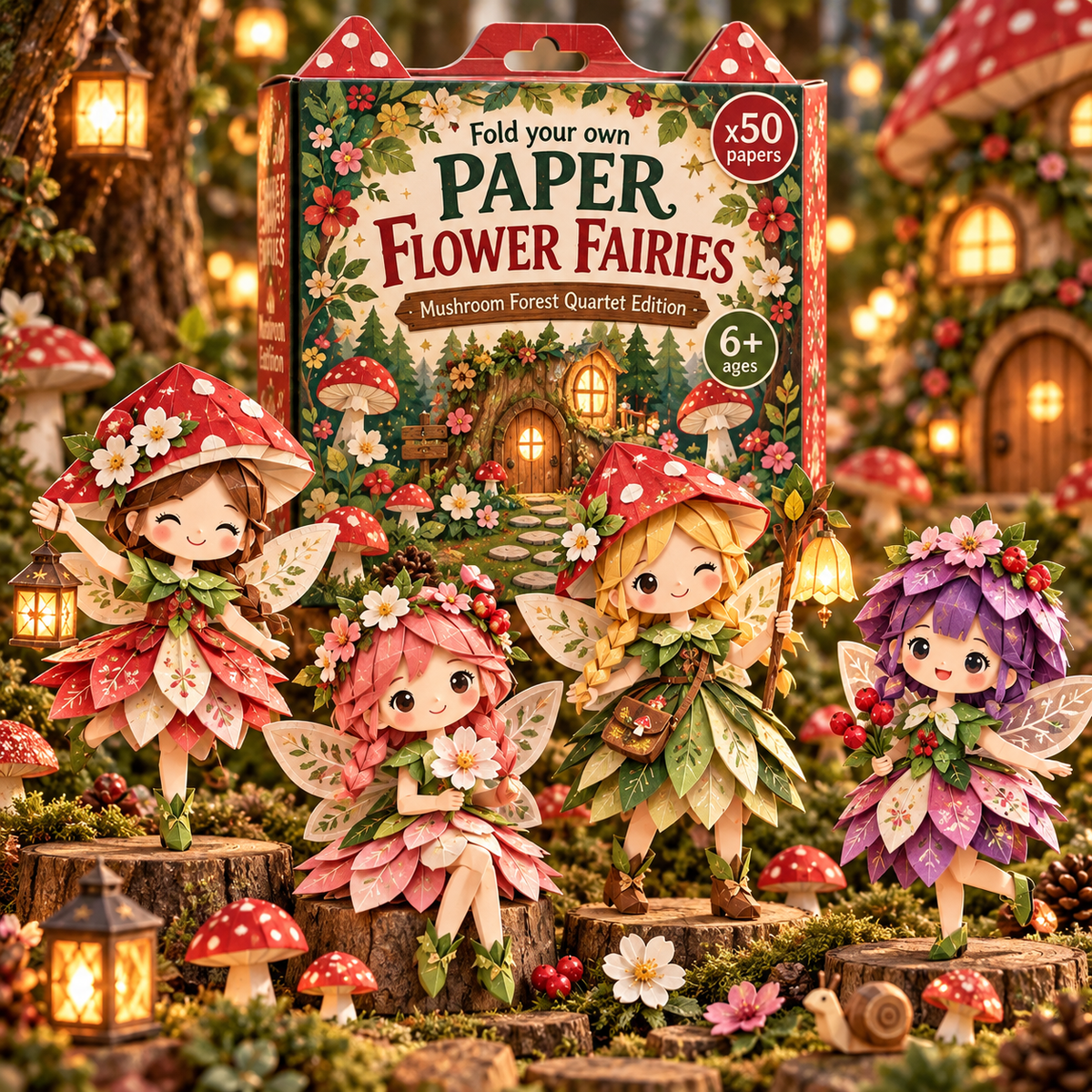 🧚DIY Paper Flower Fairies Craft Kit – 4 Foldable Fairies, 6 Garden Themes 🌸