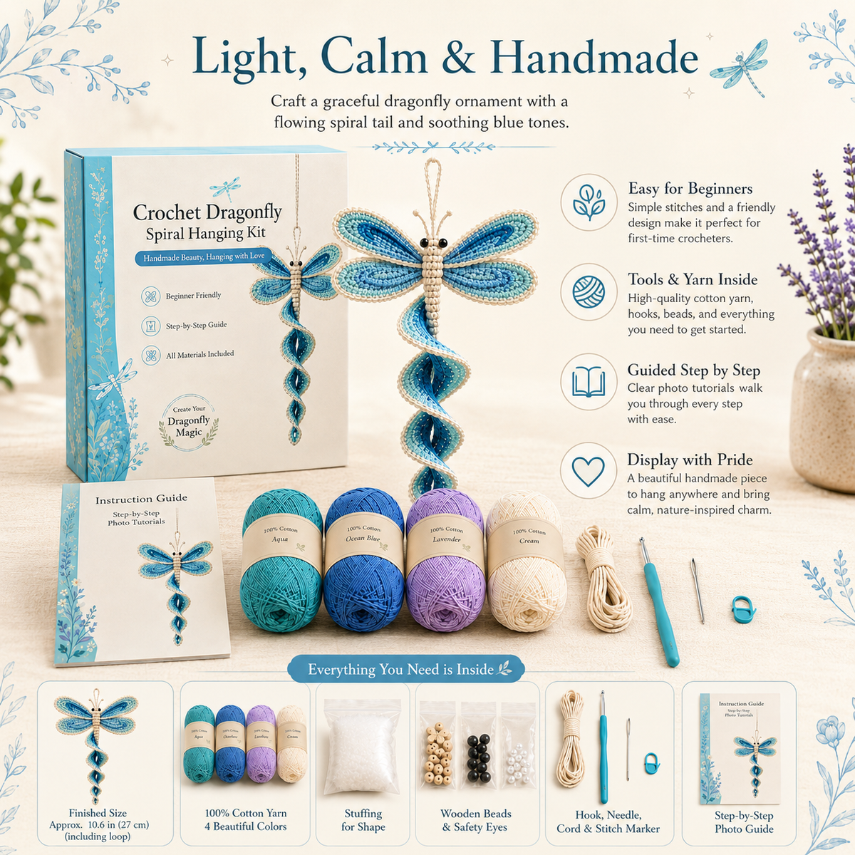 🧶Crochet Spiral Hanging Kit – Beginner-Friendly DIY Garden Animal Decor🌿