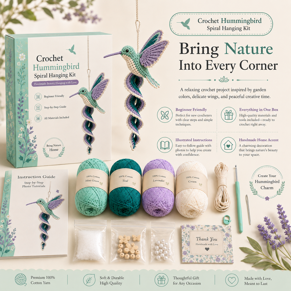 🧶 DIY Crochet Garden Friends Spiral Hanging Kit 🌿