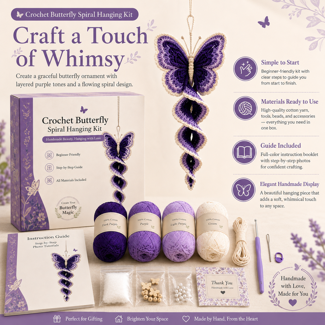 🧶 DIY Crochet Garden Friends Spiral Hanging Kit 🌿