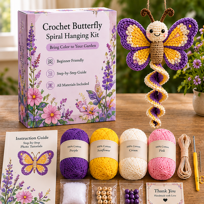 🧶Crochet Spiral Hanging Kit – Beginner-Friendly DIY Garden Animal Decor🌿