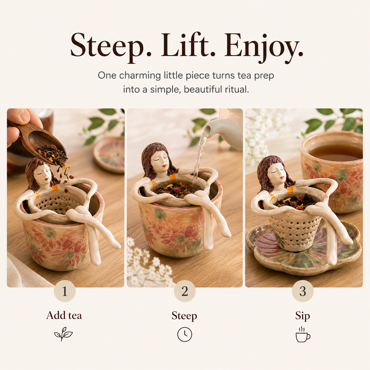 ☕Whimsical Sitting Lady Ceramic Tea Strainer Collection