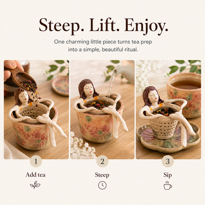☕Whimsical Sitting Lady Ceramic Tea Strainer Collection