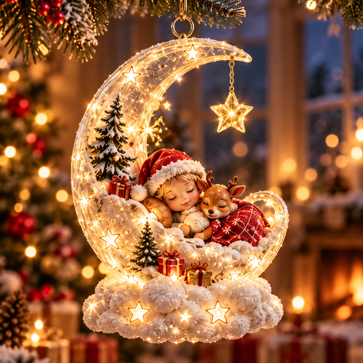 🎄✨ Lighted Christmas Character Ornament – Mini Winter Scene Hanging Decor