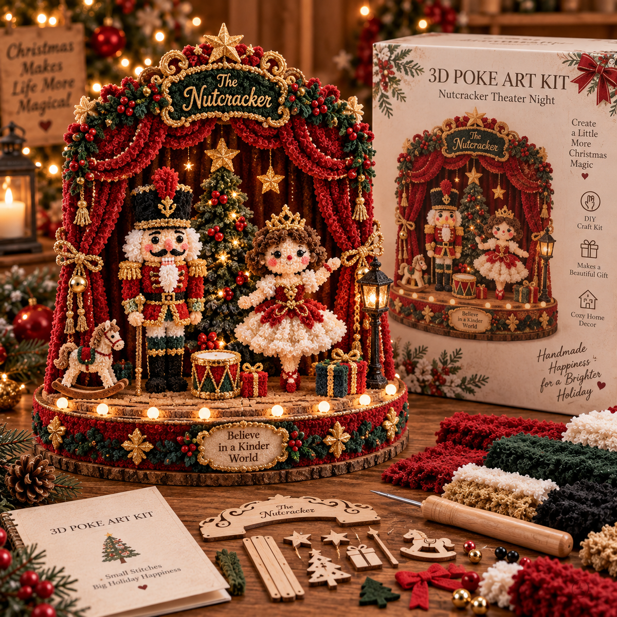 Nutcracker Christmas fabric poke art