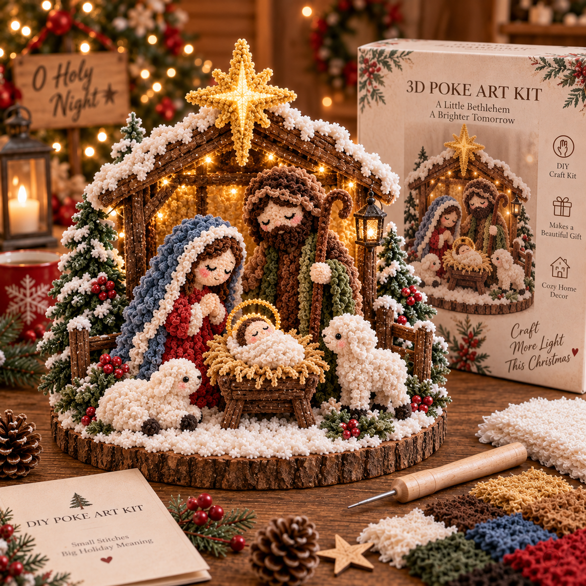 🎄✨ 3D Christmas Poke Art Kit – Cozy Winter Village DIY Craft Collection