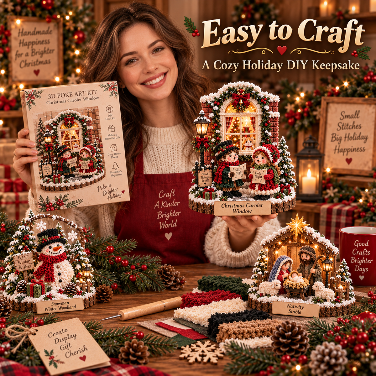 🎄✨ 3D Christmas Poke Art Kit – Cozy Winter Village DIY Craft Collection