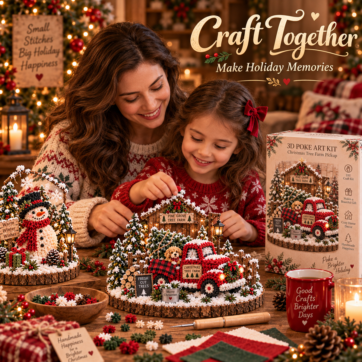 🎄✨ 3D Christmas Poke Art Kit – Cozy Winter Village DIY Craft Collection