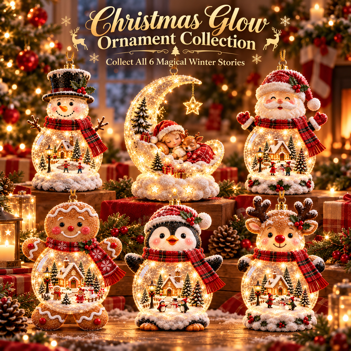 🎄✨ Lighted Christmas Character Ornament – Mini Winter Scene Hanging Decor