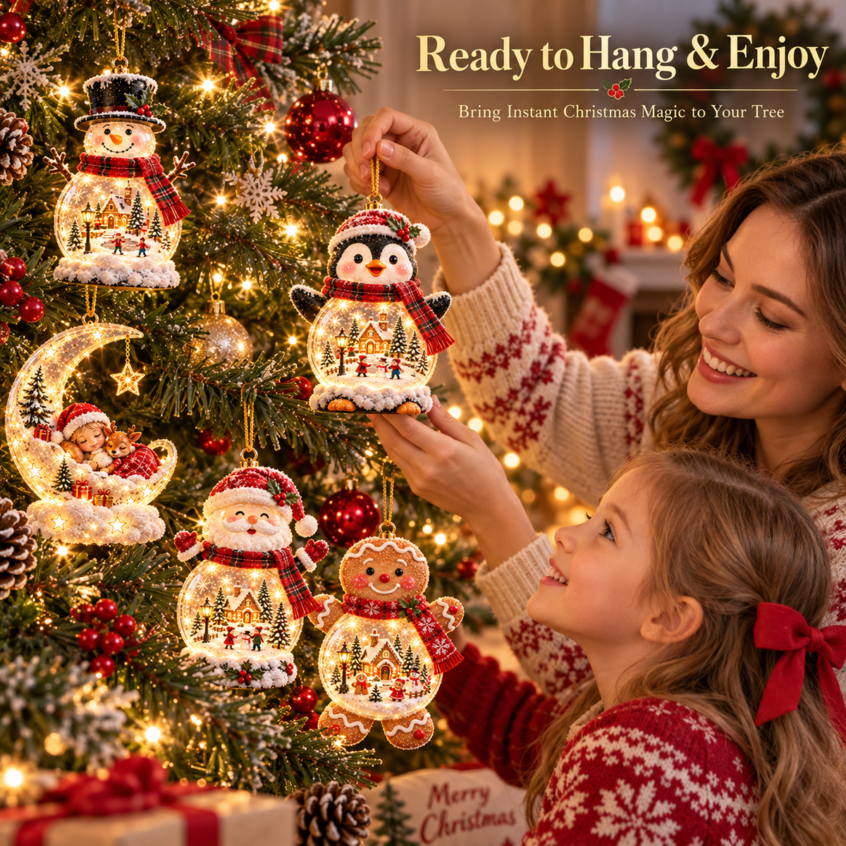 🎄✨ Lighted Christmas Character Ornament – Mini Winter Scene Hanging Decor