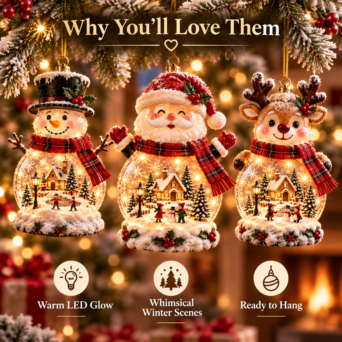 🎄✨ Lighted Christmas Character Ornament – Mini Winter Scene Hanging Decor