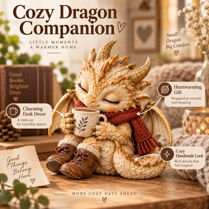 ☕🐉 Cozy Coffee Dragon Figurine – Sleepy Fantasy Desk & Shelf Decor