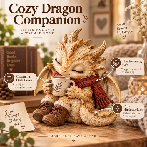 ☕🐉 Cozy Coffee Dragon Figurine – Sleepy Fantasy Desk & Shelf Decor