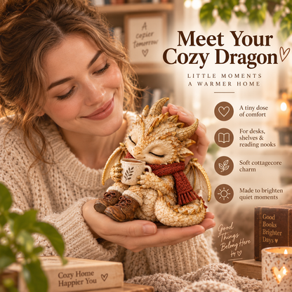 ☕🐉 Cozy Coffee Dragon Figurine – Sleepy Fantasy Desk & Shelf Decor