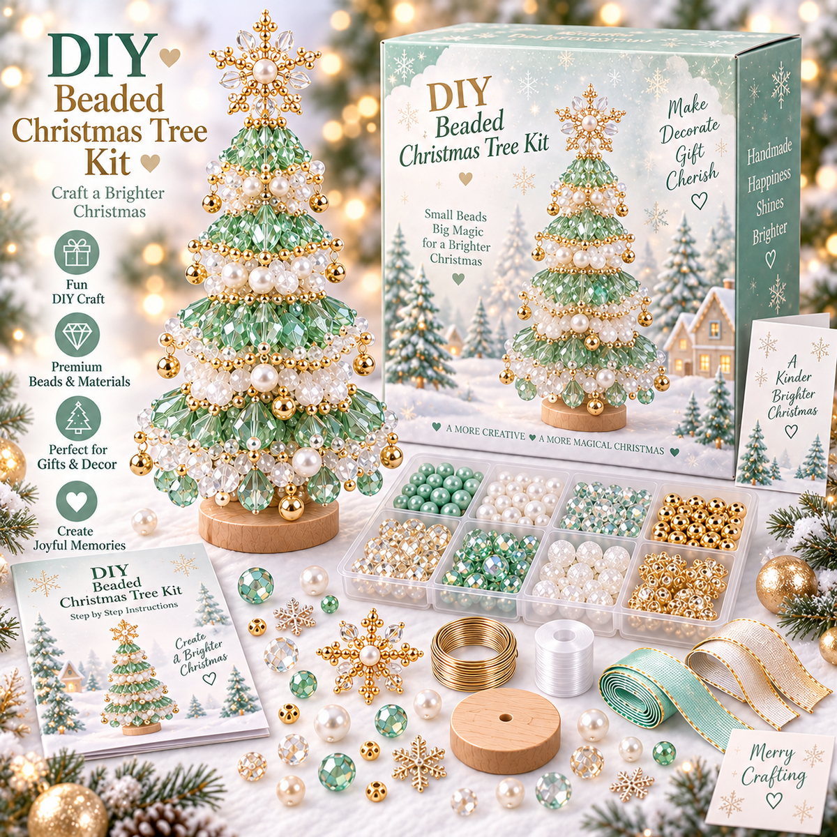 🎄✨ DIY Beaded Christmas Tree Kit – Pastel Pearl Holiday Craft