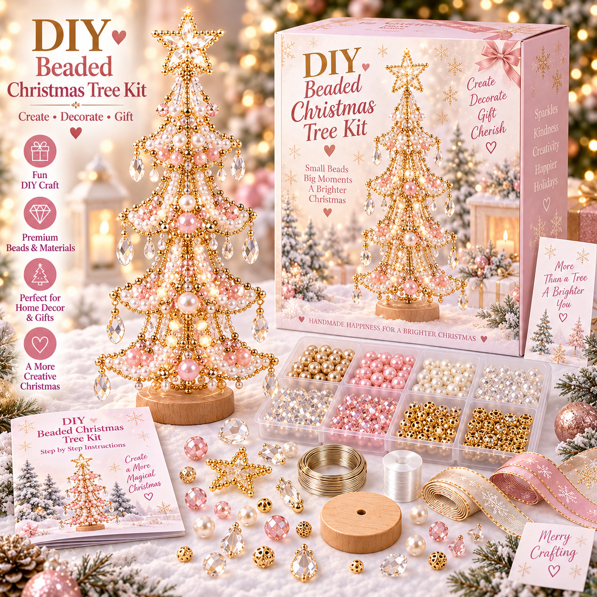 🎄✨ DIY Beaded Christmas Tree Kit – Pastel Pearl Holiday Craft