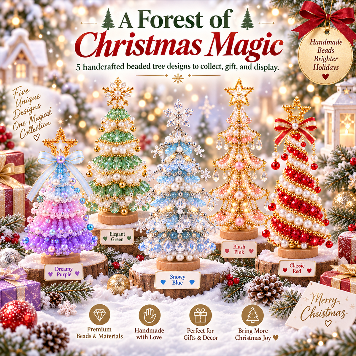 🎄✨ DIY Beaded Christmas Tree Kit – Pastel Pearl Holiday Craft