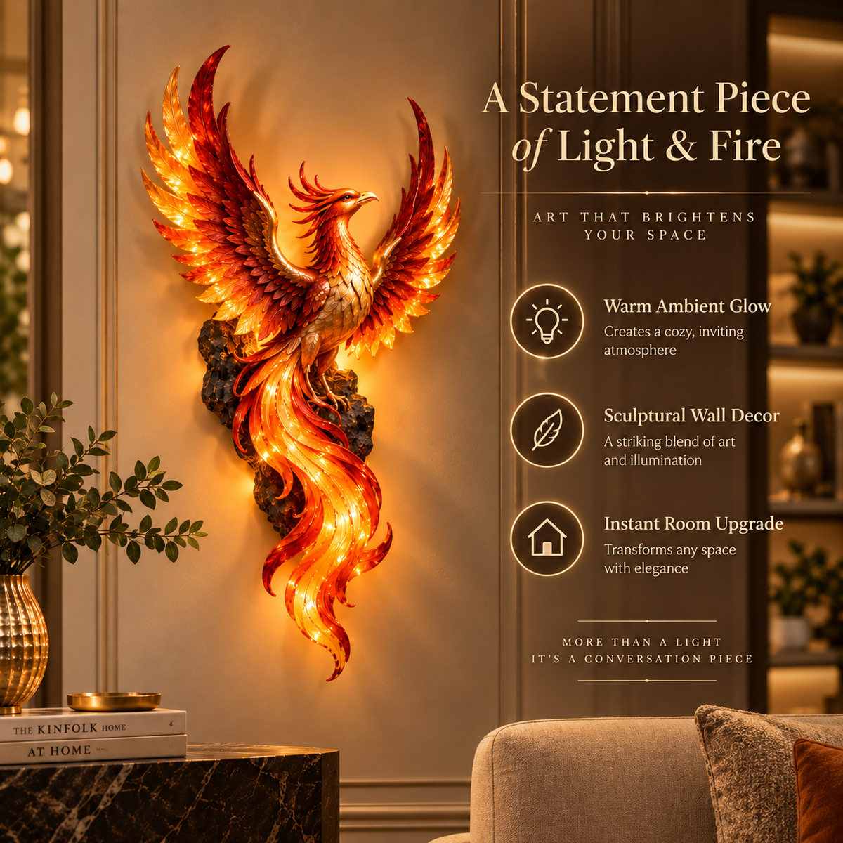 🔥 Phoenix Flame Wall Light – Glowing Firebird Wall Decor