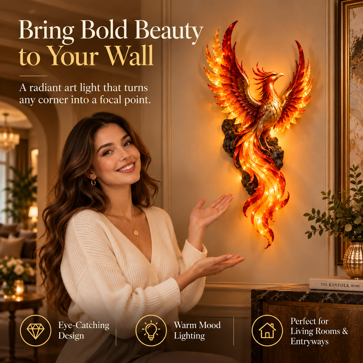 🔥 Phoenix Flame Wall Light – Glowing Firebird Wall Decor