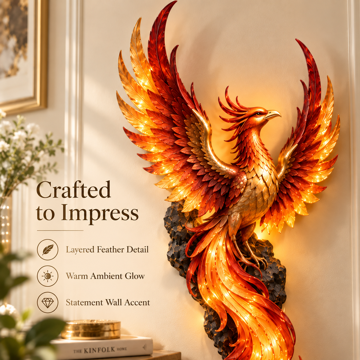 🔥 Phoenix Flame Wall Light – Glowing Firebird Wall Decor