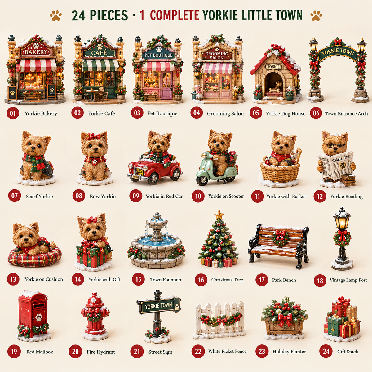 🎄 Build a Yorkie Little Town Advent Calendar – 24 Days to Create Your Own Mini Yorkshire Terrier Village