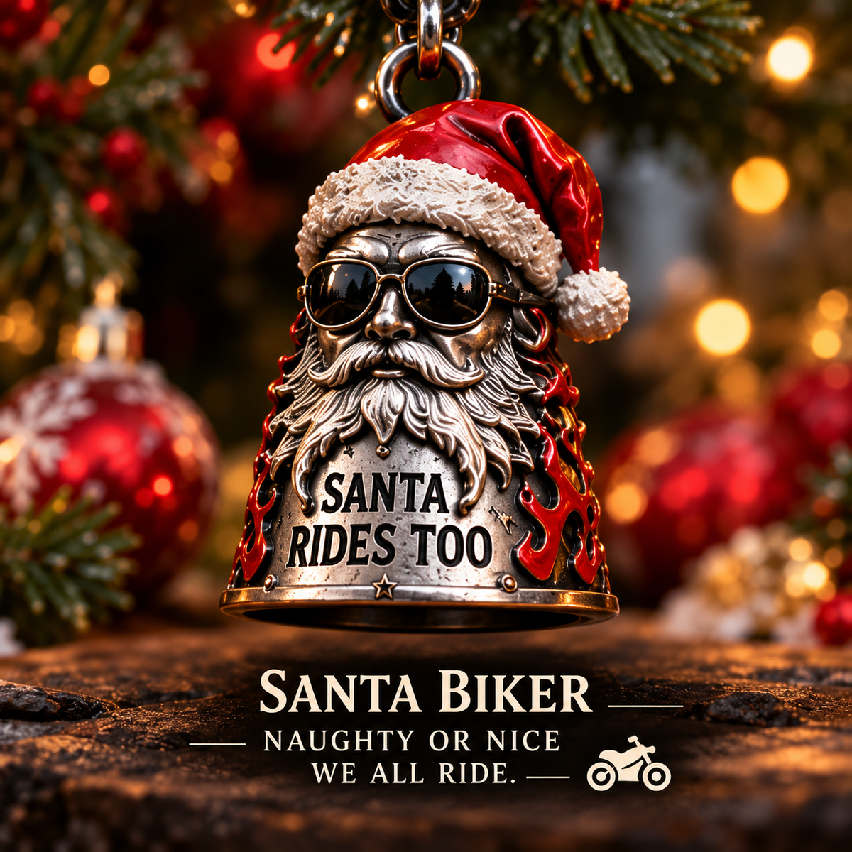 🏍️ Ride Safe Biker Christmas Bell Ornaments – Rider Spirit Holiday Decor 🔔🎄