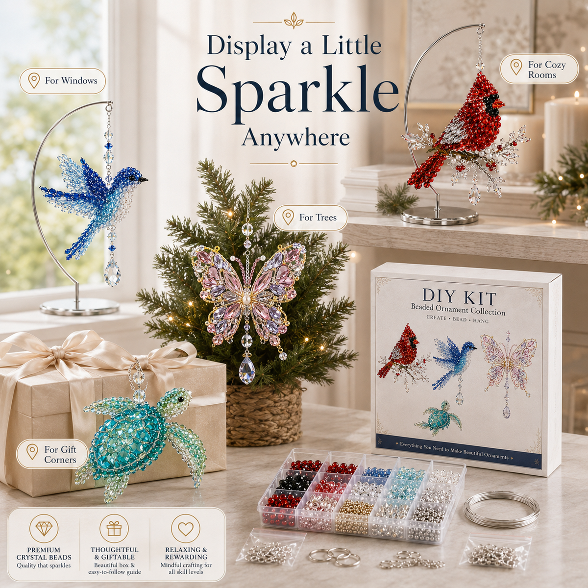 🔥Buy 3 Get 1 Free🎁DIY Crystal Beaded Suncatcher Kit – Handmade Ornament Gift for Craft Lovers 🎁