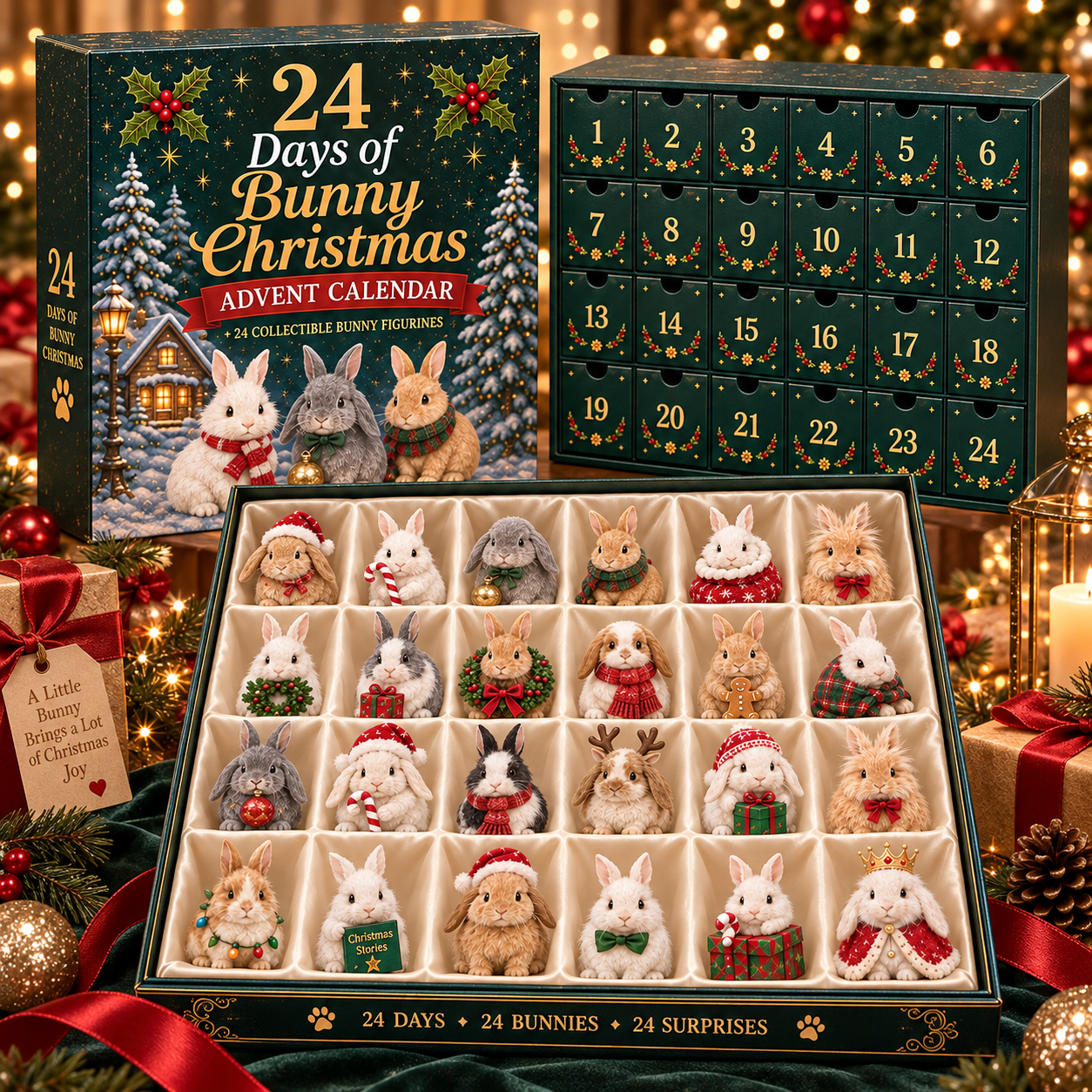 24 unique Christmas Bunny figurines