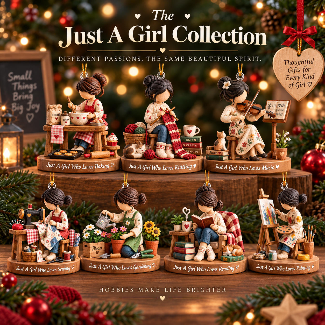Hobby Christmas Ornament for Her – Painting, Baking, Knitting & Music Collection