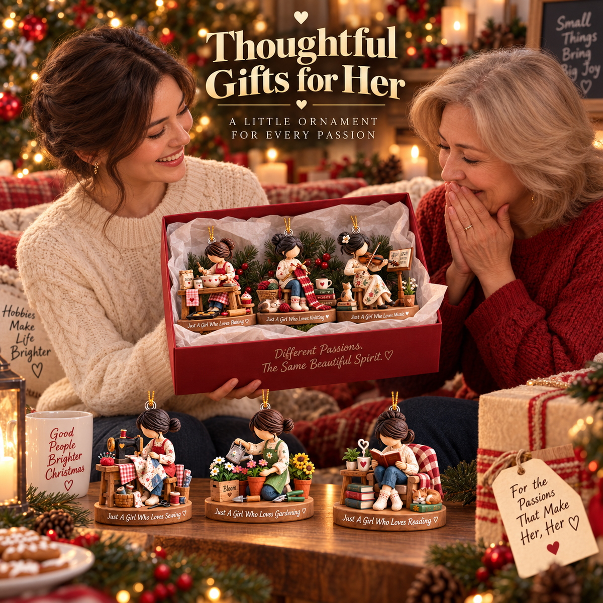 Hobby Christmas Ornament for Her – Painting, Baking, Knitting & Music Collection