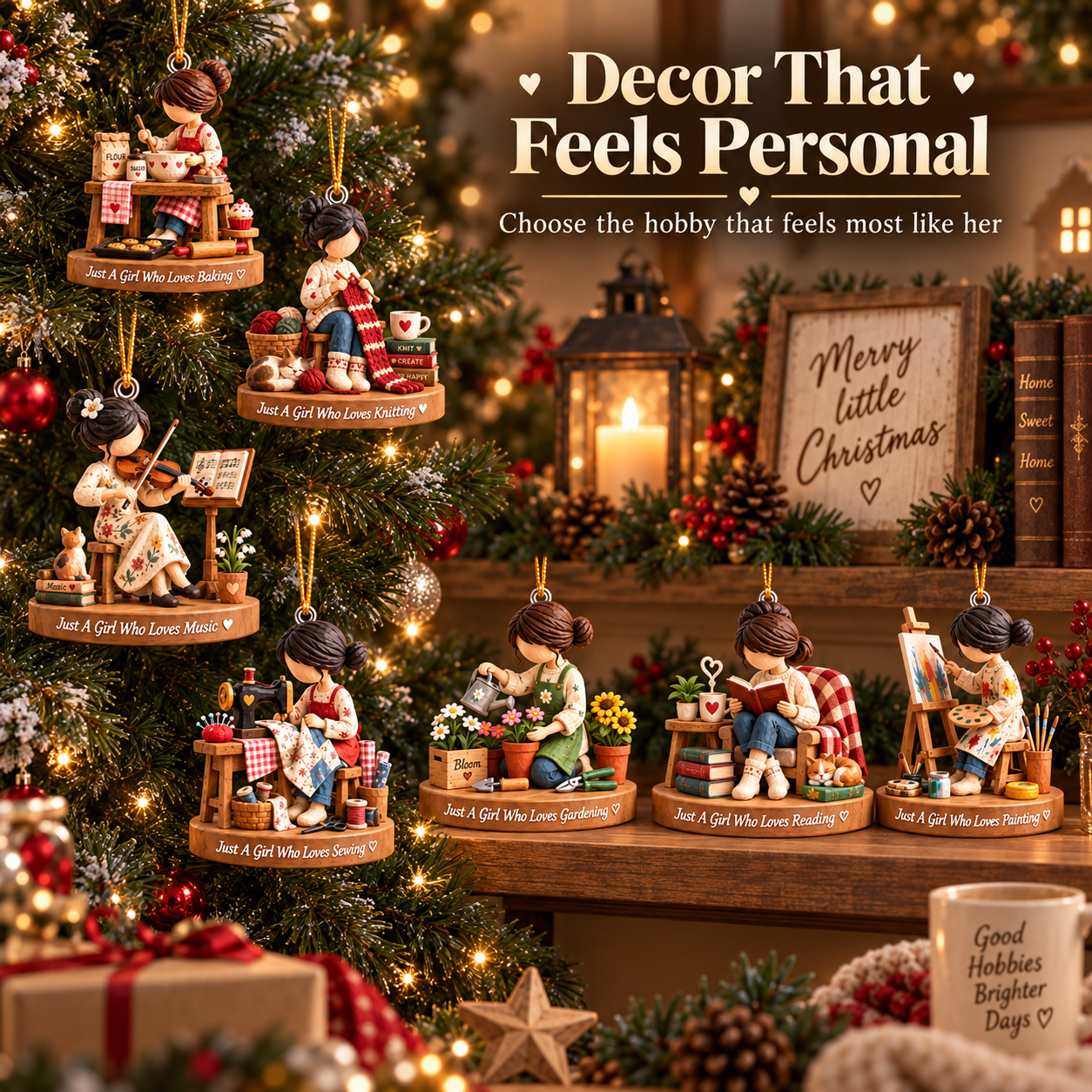 Hobby Christmas Ornament for Her – Painting, Baking, Knitting & Music Collection
