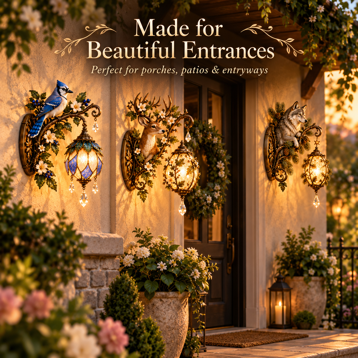 ✨ Enchanted Forest Outdoor Wall Light – Animal & Fairy Sconce Collection
