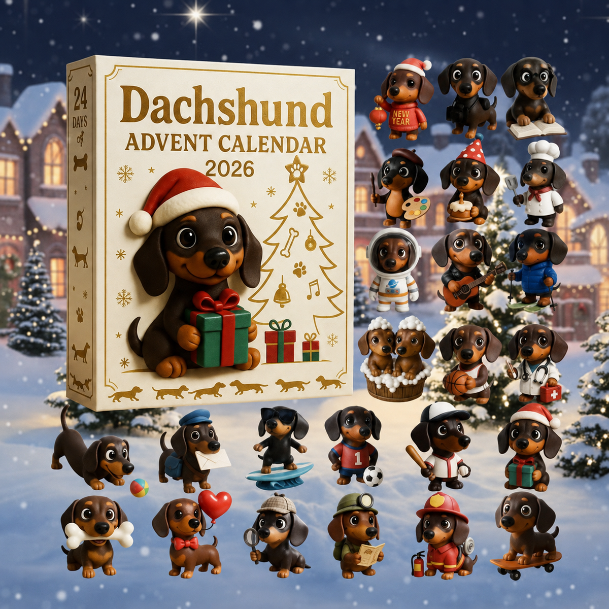 Dachshund Christmas collection display