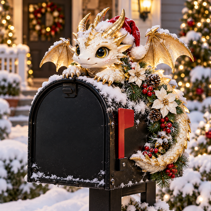 🎄🐉 Christmas Dragon Mailbox Topper — Festive Outdoor Holiday Decor ✨