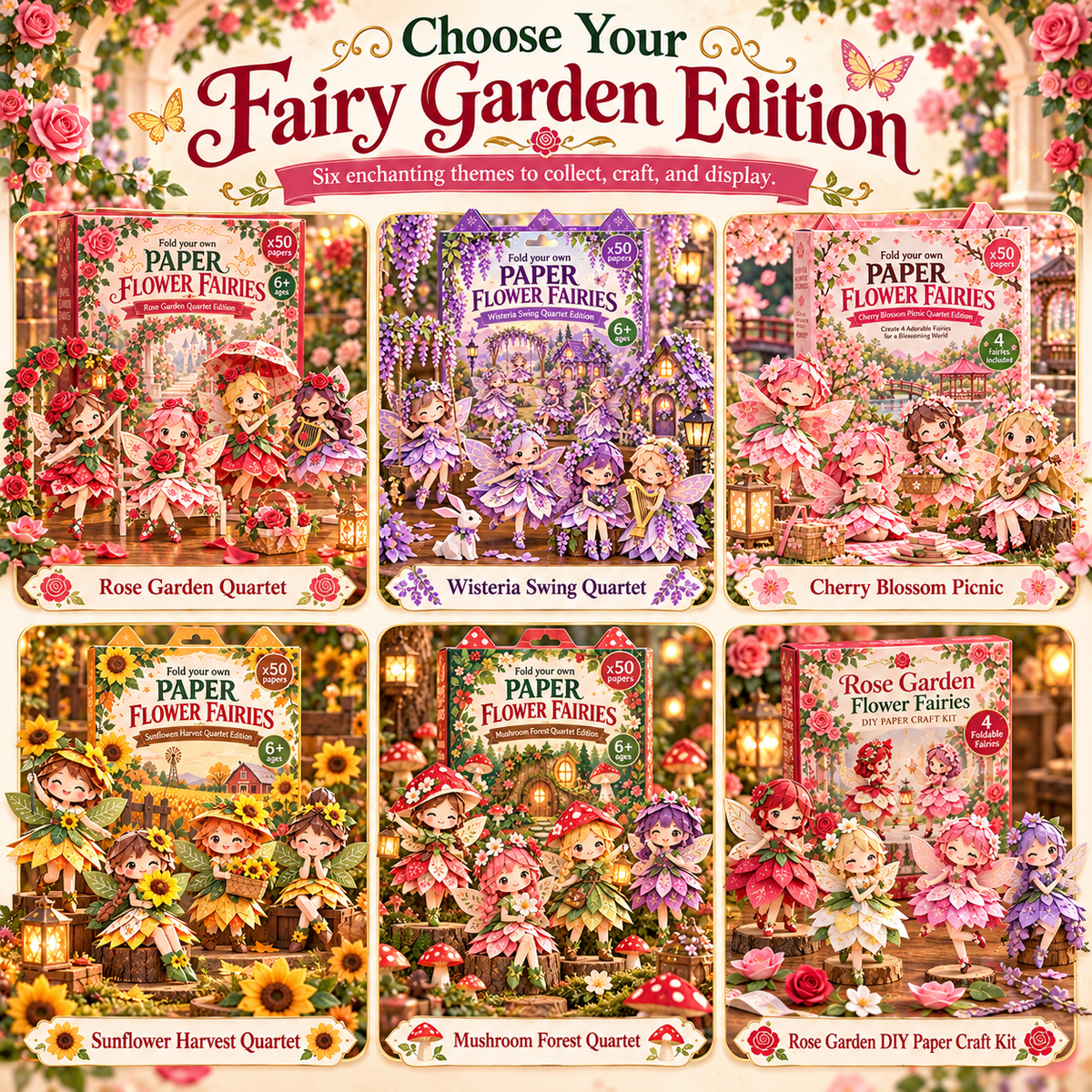🧚DIY Paper Flower Fairies Craft Kit – 4 Foldable Fairies, 6 Garden Themes 🌸