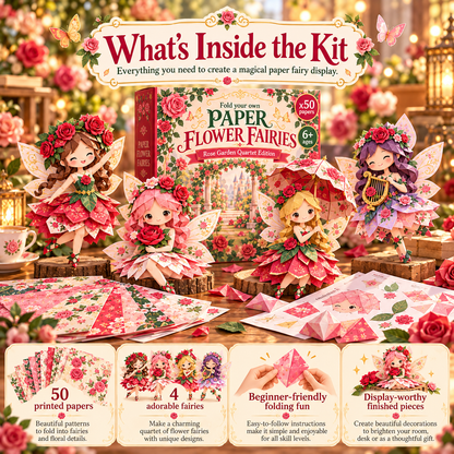 🧚DIY Paper Flower Fairies Craft Kit – 4 Foldable Fairies, 6 Garden Themes 🌸