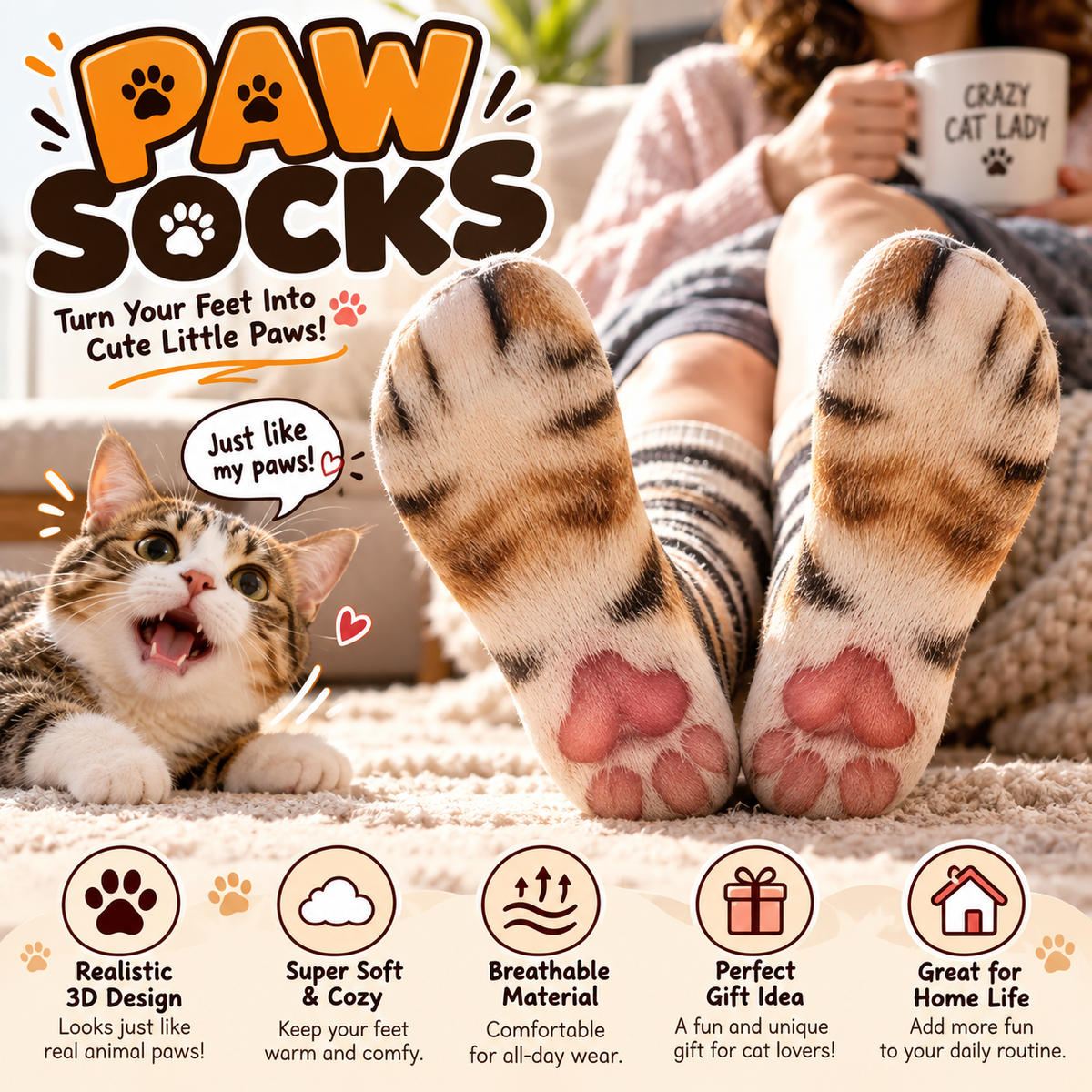 😂3D Realistic Animal Paw Socks – Funny Pet Reaction Novelty Socks 🐾